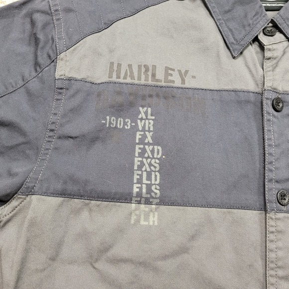 Harley Davidson Shirt Mens Medium Grey Black Motorcycle Rider Mechanic Garage - Picture 16 of 16